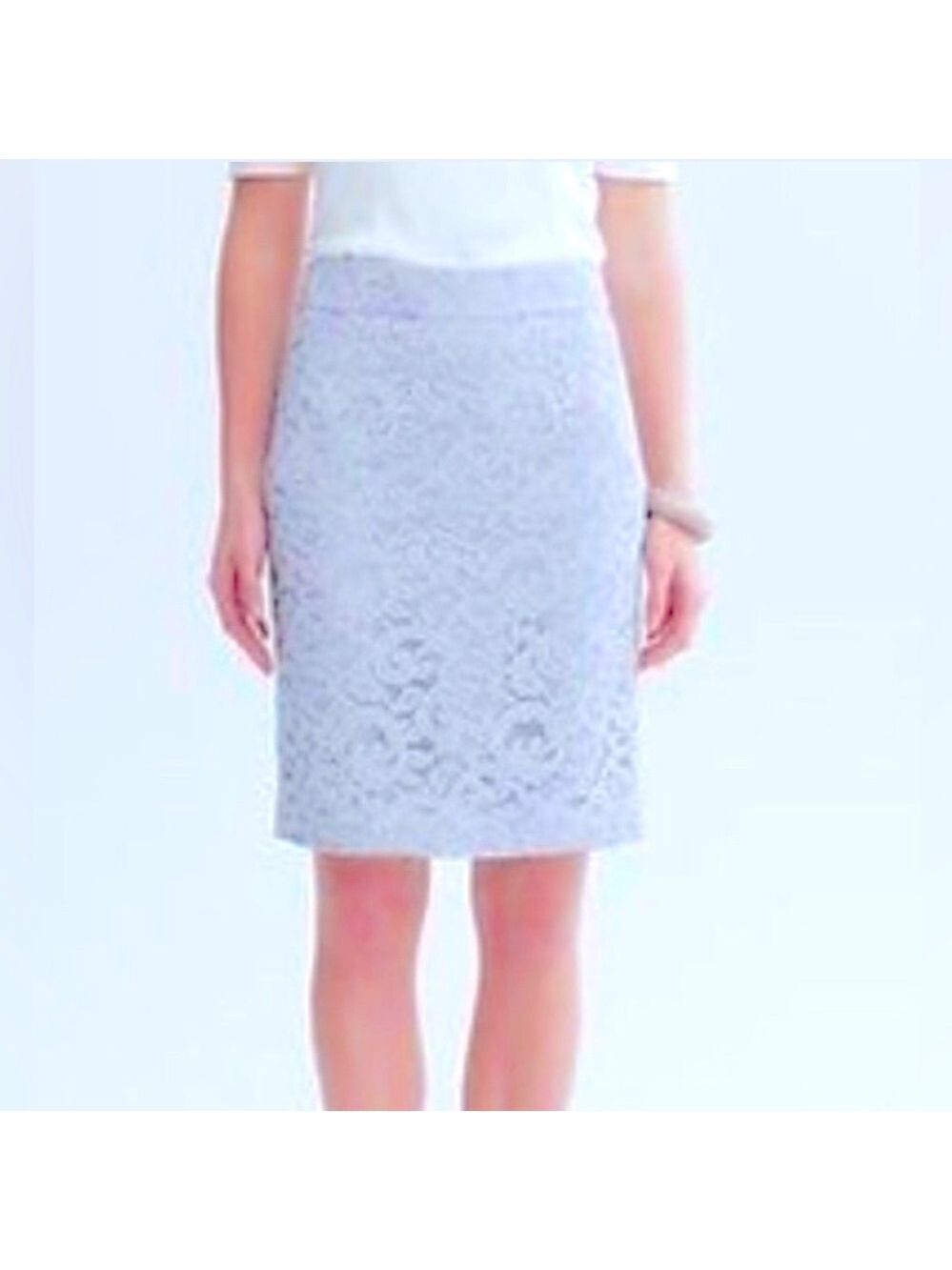 Banana Republic Stunning White Pencil Skirt w Delicate Floral Lace Overlay W6